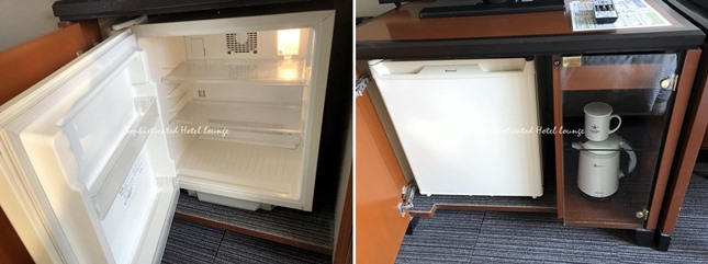 客室備品の冷蔵庫と電気ポット