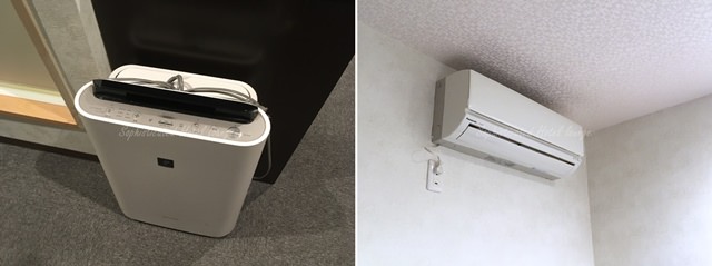 赤坂クリスタルホテルの客室備品（空気清浄機とエアコン）