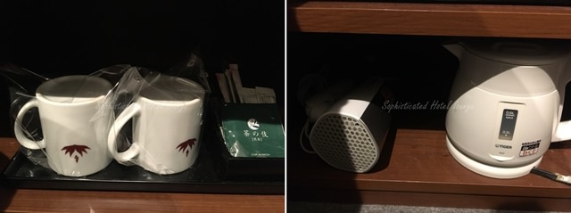 赤坂クリスタルホテルの客室備品（ポットやカップ）